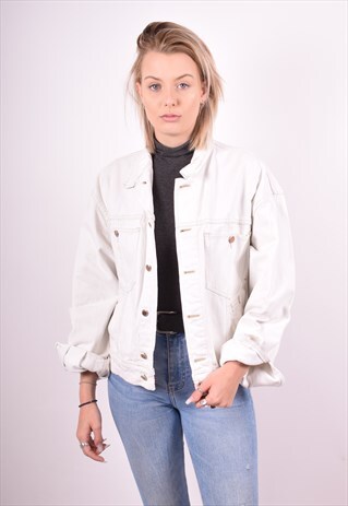 VALENTINO WOMENS VINTAGE DENIM JACKET XL WHITE 90S