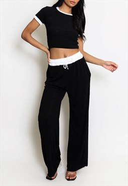 Ribbed T-Shirt And Trouser Set In Black