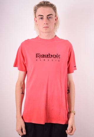REEBOK MENS VINTAGE T-SHIRT TOP MEDIUM PINK 90S