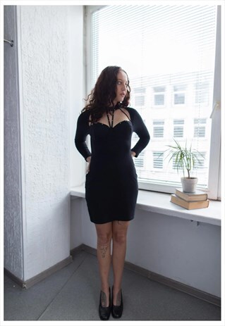 VINTAGE 80'S BLACK OPEN BACK MINI DRESS