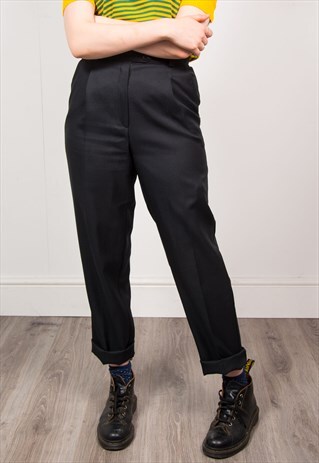 VINTAGE 90'S BLACK HIGH WAIST SMART TAPERED TROUSERS