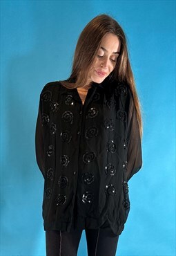 Vintage Long Sleeve Black Sheer Shirt