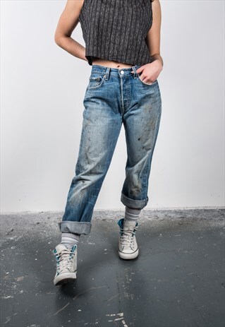 VINTAGE HIGH-WAISTED BLUE LEVI'S 501 PAINT MOM JEANS