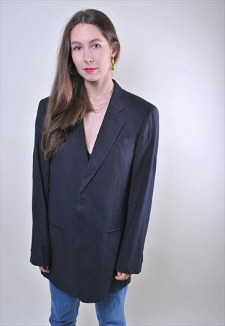 VINTAGE BLACK OVERSIZE WOOL ITALIAN WOMEN BLAZER