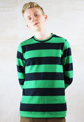 GREEN N BLACK STRIPED SLIM FIT TOP