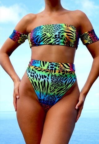 RAINBOW ANIMAL PRINT PEAKINI BOOB TUBE