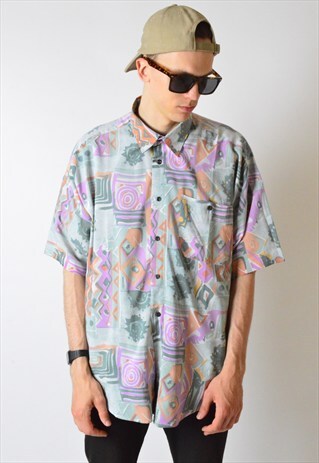 VINTAGE 90S COLOURFUL PASTEL ABSTRACT SHORT SLEEVE SHIRT