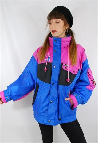 VINTAGE 80S PADDED SKI JACKET PINK & BLUE