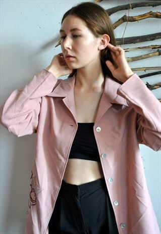90S PINK FLOWERS CLOAK, VINTAGE FORMAL LONG BLOUSE
