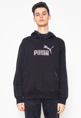 PUMA LOGO HOODIE SWEATSHIRT IN BLACK