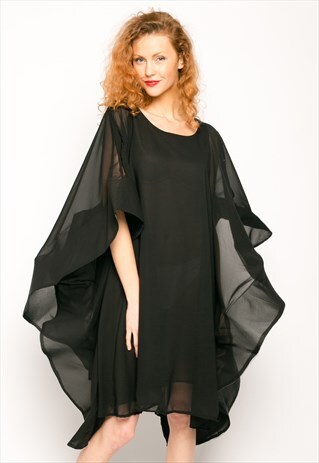 OVERSIZED SLEEVES DESIGN PARTY EVENT DRESS IN BLACK