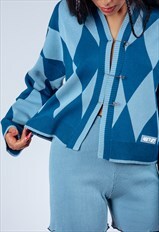 Alices Lips Cropped Diamond Jumper in soft blue 