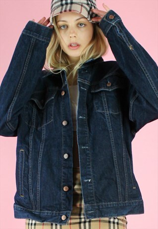 VINTAGE 90S DENIM JACKET Y2K OVERSIZED DARK FESTIVAL