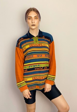 VINTAGE 70S COLOURFUL STRIPED JUMPER