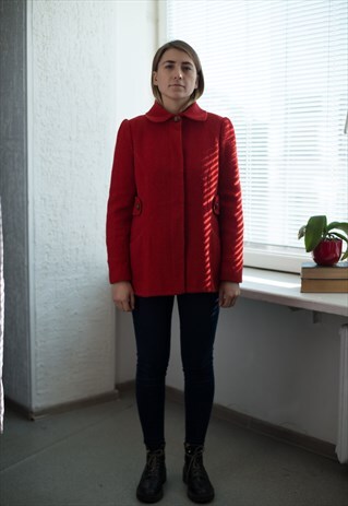 VINTAGE 70'S RED WOOL WINTER COAT