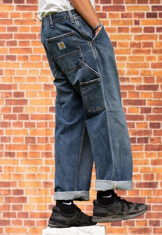 VINTAGE CARHARTT JEANS IN A SILVER GREY, 90'S DUNGAREE FIT