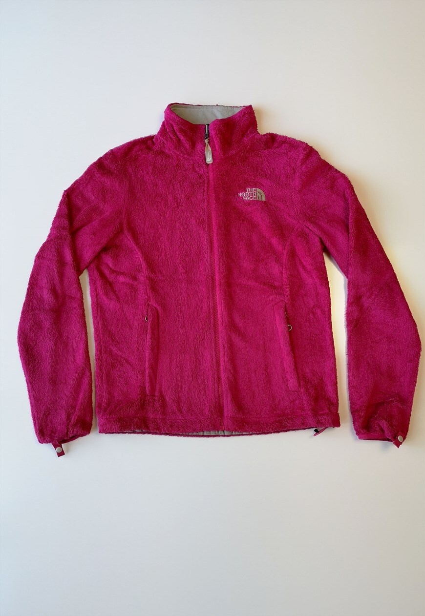 hot pink fuzzy north face jacket