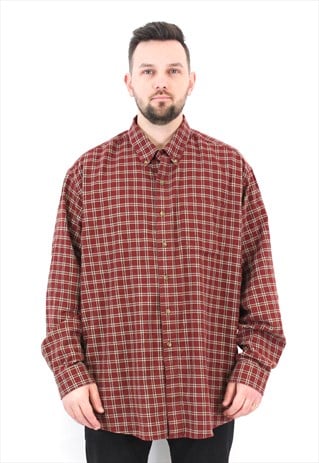 Vintage Men 2XL Long Sleeve Shirt Plaid Check Tartan Flannel