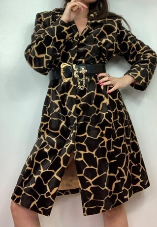 VINTAGE Y2K GIRAFFE FAUX FUR TRENCH COAT