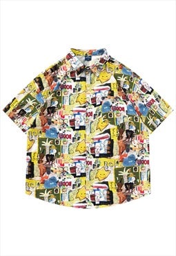 Kidcore shirt short sleeve cartoon blouse retro top yellow