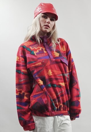 VINTAGE 80'S LOTTO RED/ PURPLE PRINT FLEECE