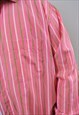VINTAGE OVERSIZED PINK SHIRT, MEN STRIPED HOLIDAY BUTTON UP