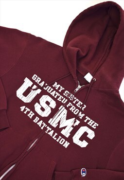 Vintage 90s Champion Maroon Logo USMC Zip Up Hoodie