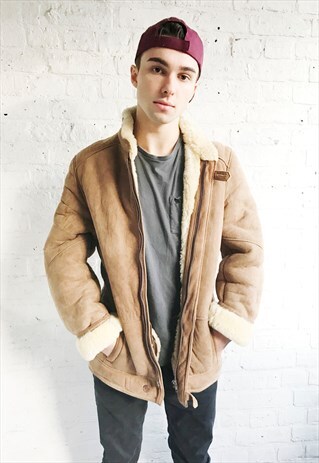 FLEECE LINED LEATHER SHEARLING JACKET/COAT (1980'S/MENS)