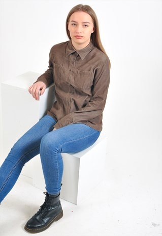 VINTAGE LONG SLEEVE CORDUROY SHIRT IN BROWN