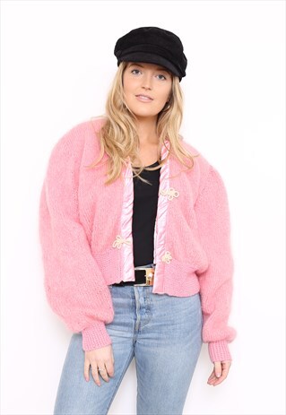 VINTAGE 80S PINK MOHAIR KNIT CARDIGAN