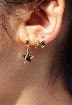 Star Hoop Earrings Small Gold Plated Dainty