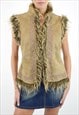 VINTAGE Y2K GILET IN KHAKI WITH SHAGGY FAUX FUR