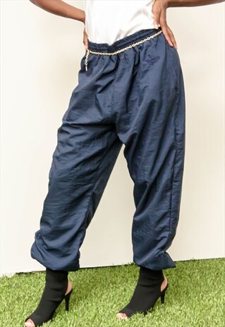 VINTAGE NAVY BLUE REEBOK NYLON TRACK PANTS 90S