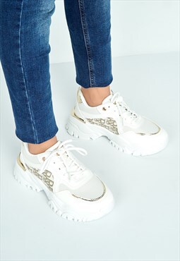 Castelo Knit & Text Detail Chunky Trainer in White