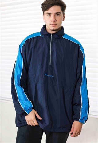 VINTAGE CHAMPION 1/4 ZIP WINDBREAKER JACKET LOGO 90SXXL 26.0