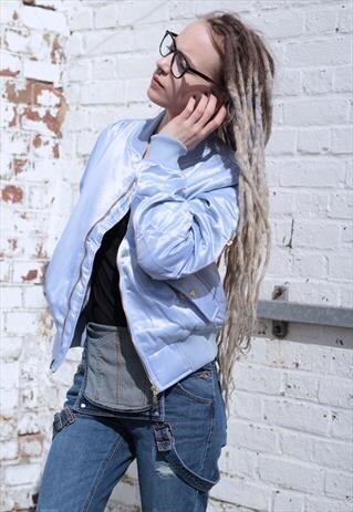 BABY BLUE SATIN LOOK BOMBER JACKET