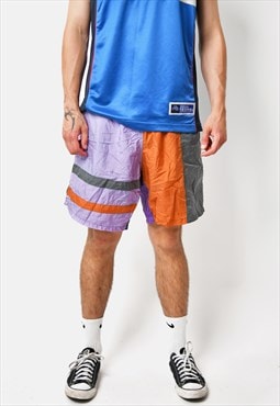 Vintage 90s beach shorts men multi colour block Old School