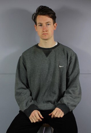 VINTAGE NIKE SWEATSHIRT IN GREY WITH EMBROIDERED SWOOSH LOGO
