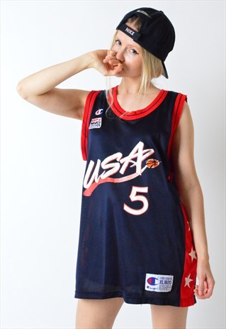 VINTAGE 90S NAVY BLUE USA BASKETBALL SPORTS VEST