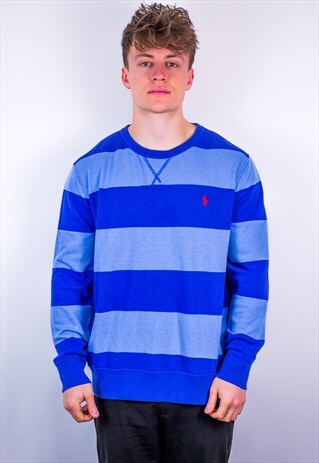 VINTAGE RALPH LAUREN STRIPED SWEATSHIRT IN BLUE