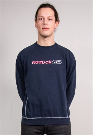 VINTAGE 90'S REEBOK NAVY BLUE SWEATER SWEATSHIRT