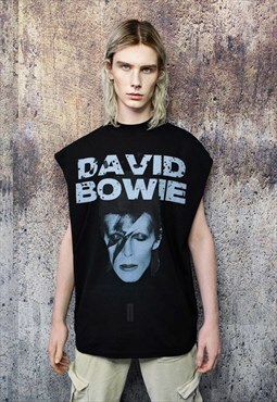 David Bowie sleeveless t-shirt grunge tank top surfer vest