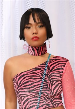 Pink Sparkle Zebra Choker