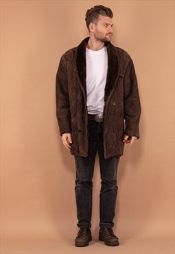 Vintage 80's Men Sheepskin Suede Coat in Brown