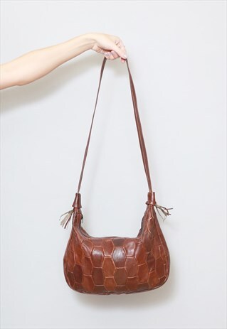 VINTAGE 1970'S CHOCOLATE BROWN PATCH SHOULDER BAG