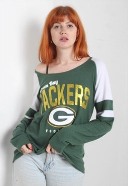 Vintage Green Bay Packers Off Shoulder Sweatshirt Green