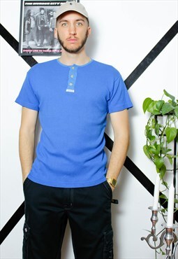 80s vintage 90s grunge Levi's ribbed blue henley t-shirt top
