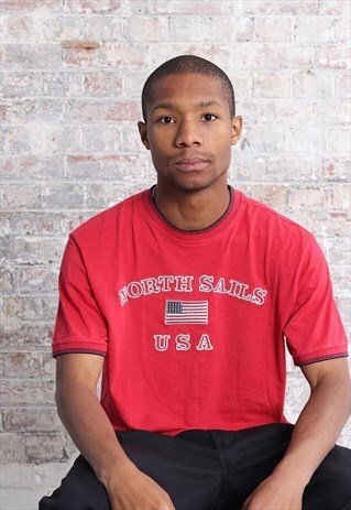 VINTAGE NORTH SAILS USA BIG LOGO T-SHIRT RED