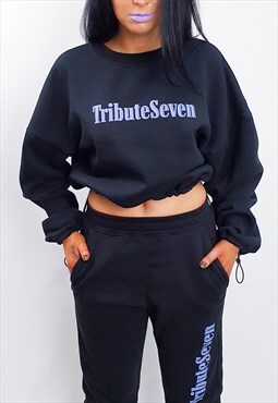 Tribute Seven-Cropped Adjustable Sweatshirt/ Black