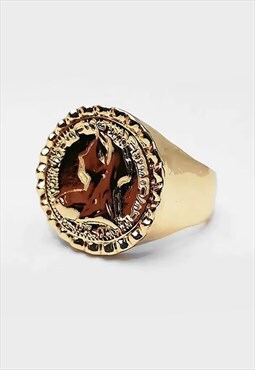 Saint George Medallion Sovereign Signet Band Ring - Gold